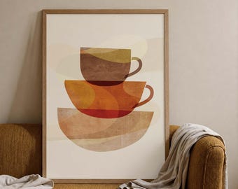 Boho Coffee Cup Art Print, Abstract Minimalist Design (Digital Download)