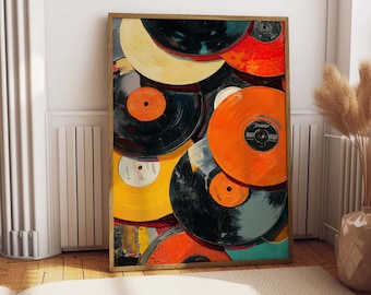 Abstract Vinyl Record Print, Colorful Retro Music Poster (Digital Download)