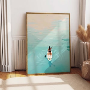 Küsten Wand Kunst Luft Strand Luftbild Strand Poster Meer Wand Kunst Paddel Bord Druck Sup Wand Kunst Stand Up Paddle Ocean Paddle See Poster Paddel Geschenk
