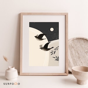 Bird Graphic Print Bird Lover Print Minimalist Bird Art Boho Bird Print Boho Floral Bird Boho Leaves Minimal Boho Bird Minimal Bird Sun Boho