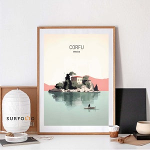 Stampa artistica di Corfù Poster di Corfù Viaggio di Corfù Arte della parete di Corfù Regalo di Corfù Corfù Minimal Corfù Minimalista Corfù Retro Grecia Poster Grecia Arte
