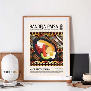 Impression Bandeja Paisa, affiche colombienne, art déco cuisine, déco cuisine rétro, Bandeja Paisa délicieux, Bandeja Paisa Lover, art mural nourriture