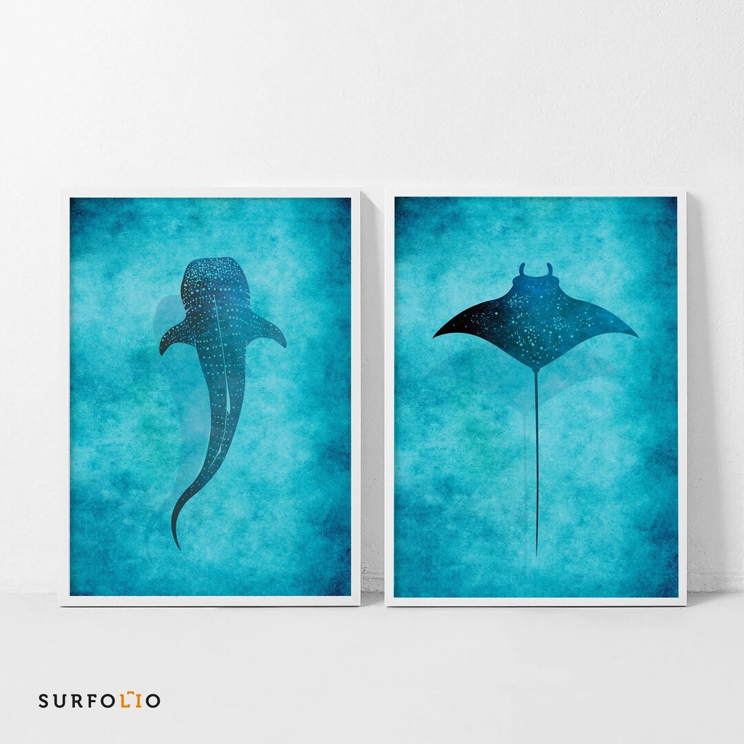 Set of 2 Prints Whale Shark Print Aerial Whale Shark Whale Shark Art ...