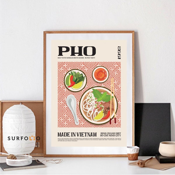 Pho Art Print, Pho Noodle Art, Pho Soup Poster, Pho Vietnam Art Vietnam Food Art, Vietnam Cuisine, Vietnamese Cuisine, Vietnamese Food