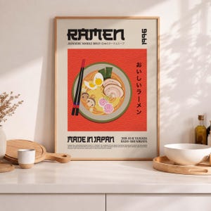 Japanese Ramen Line Art Print, Noodles Illustration (Digital Download)