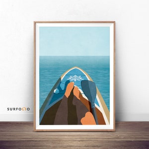 Girl Ocean Surf Women Paddle Board Stand Up Paddle Paddle Ocean Paddle Board Print Sup Woman Surf Relax Ocean Sea Horizon Poster