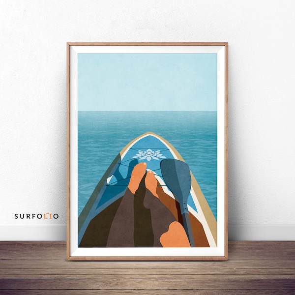 Girl Ocean Surf Women Paddle Board Stand Up Paddle Paddle Ocean Paddle Board Print Sup Woman Surf Relax Ocean Sea Horizon Poster