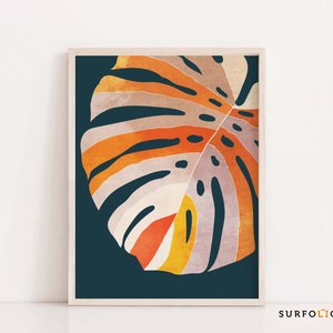 Boho monsterabladprint, abstracte regenboogkleuren (digitale download)