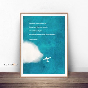 Amelia Earhart Druck, Amelia Zitate Poster, Leben Zitate Minimal, Amelia Earhart Kunst, Ozean Minimal Kunst, Ozean Zitate, Blauer Ozean Druck