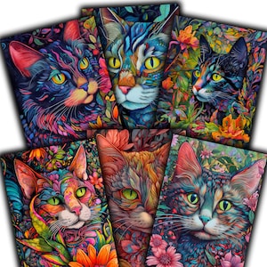 Cat Illustrations Postcard Set: Set of 6 Postcards - 4&quot; x 6&quot; - photo paper material