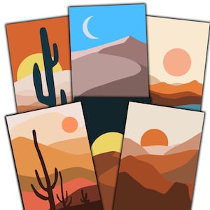 Desert Landscape Postcard Set - 6 Captivating Illustrations for Postcrossing, Family, and Friends