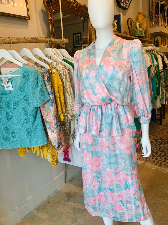 80s floral peplum dress