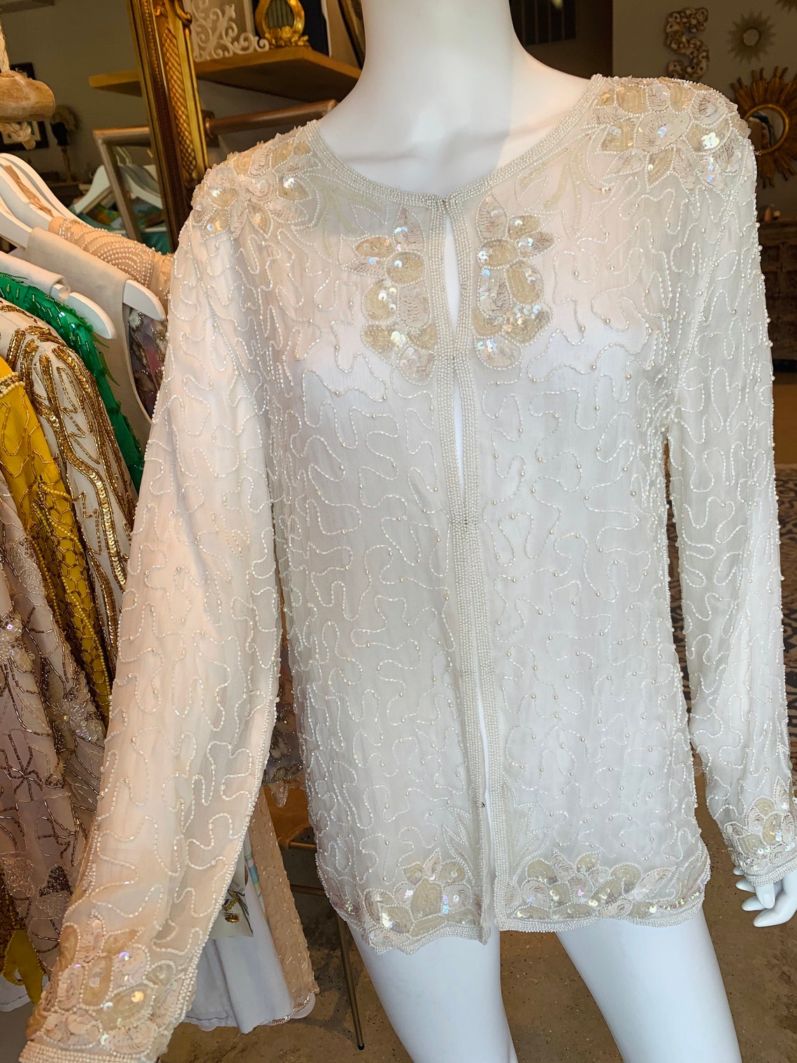 Vtg white beaded jacket Etsy