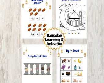 Ramadan Learning Worksheets and Activities; Islam activities for children and kids; Muslim/ Islam learning; Instant download Printables