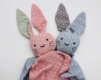Spotty Polka Dot Muslin Bunny | Baby  Comforters | Soft Bunny Comforter | Baby Girl Boy Gift | Baby Soother | Security Baby Blanket Lovey