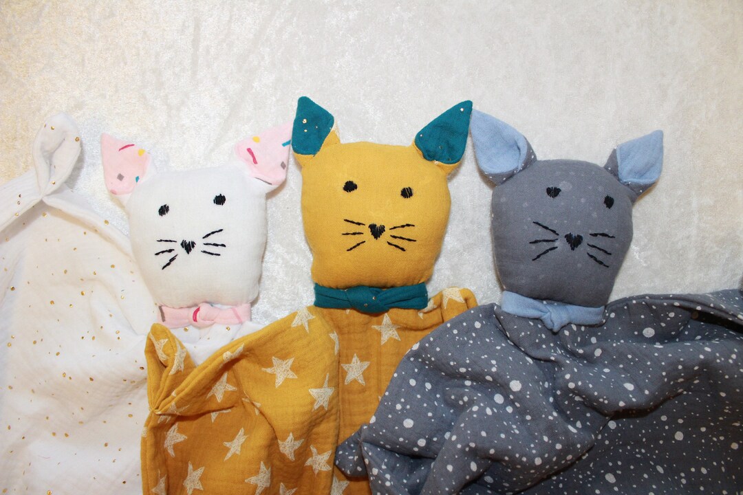 Baby Muslin Cat Comforters, Muslin Kitten, Soother, Christmas Gift, New Baby Gift, Baby Shower