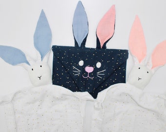 GENDER REVEAL | Baby Muslin Bunny Comforter and Nappy Pouch/Gift Bag