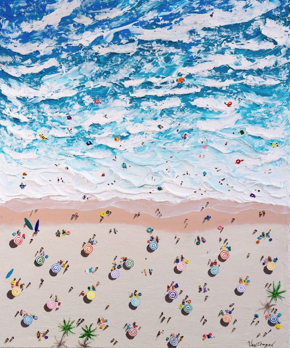 48 inches Aerial Beach Painting Scene Large Wall Art People Etsy