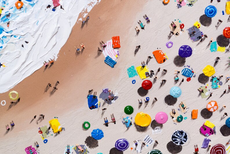 Large 28in Aerial Overhead People on Beach From Above Original | Etsy