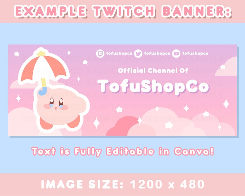 Cute Custom Twitch Banner Template BUNDLE Set of 3 CANVA File
