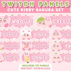 26x Twitch Cute Pink Stream Panels | Spring, Sakura Cherry Blossoms, Pastel, Aesthetic, Streamer About Assets | Kawaii Twitch Panels Pack
