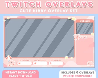 10x Twitch Cute Pink Poyo Stream Overlays | Vtuber Compatible | Kawaii, Pastel, Aesthetic, Clouds, Stars, Sparkle | Twitch Bundle Package