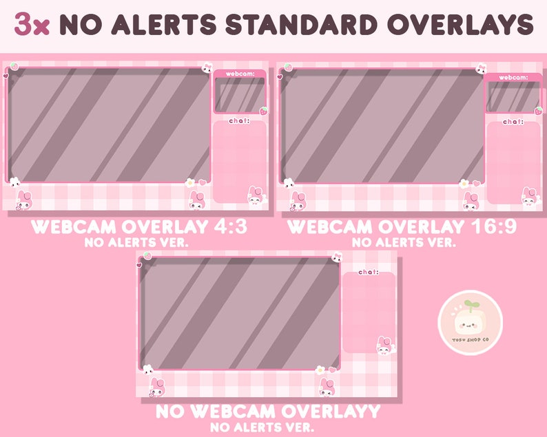 Twitch Cute Pink Bunny Stream Package | Twitch Overlays, Panels, Alerts, Animated Screens | Vtuber | Kawaii Layout Bundle Pack | FULL SET image 6
