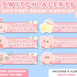 6x Twitch Cute Pink Poyo Stream Alerts | Static PNGs | Pop Up, Kawaii, Stars | Follower, Subscriber, Donation, Cheer, Raid | Twitch Set Pack