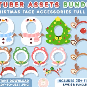 Vtuber Assets Christmas Bundle Set | PNG File | Cute Hoodie, Santa, Reindeer Horns, Hat Face Head Accessory | Vtuber Models, PngTuber Twitch
