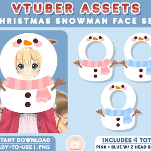 Vtuber Assets Christmas Snowman Bundle Set of 4 | PNG File | Cute Face Hoodie Hat Accessory | For Vtuber Models, PngTuber, Twitch Streamers