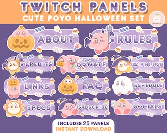 25x Twitch Halloween Cute Purple Poyo Stream Panels | Spooky Cat, Fall Autumn Pink Kawaii Dark Aesthetic | Twitch Streamer Panel Set Pack