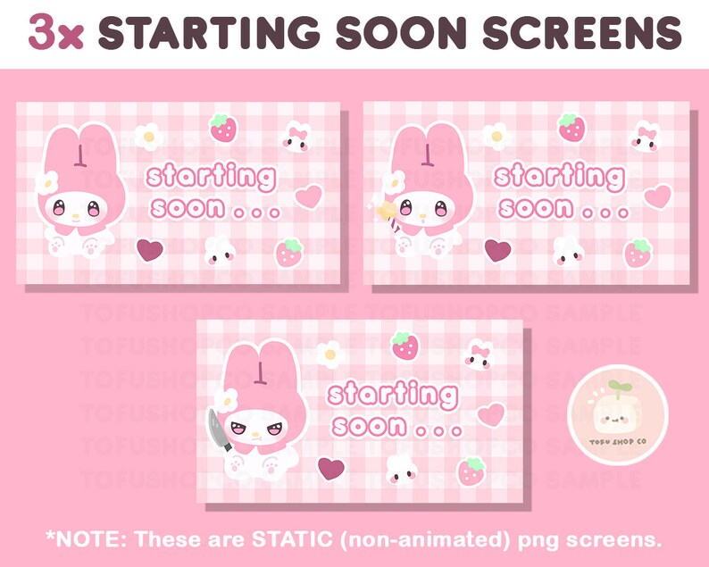 Twitch Cute Pink Bunny Stream Package | Twitch Overlays, Panels, Alerts, Animated Screens | Vtuber | Kawaii Layout Bundle Pack | FULL SET image 7