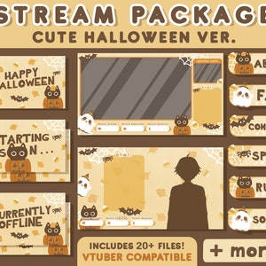Cute Halloween Twitch Stream Package | Stream Overlays, Animated Screens, Panels | Vtuber |  Simple Cozy Brown Nature Kawaii Cat Aesthetic