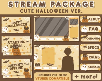 Cute Halloween Twitch Stream Package | Stream Overlays, Animated Screens, Panels | Vtuber |  Simple Cozy Brown Nature Kawaii Cat Aesthetic