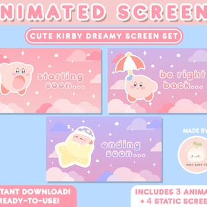 7x ANIMATED Twitch Cute Pink Poyo Stream Screens | Kawaii, Pastel, Purple, Aesthetic, Dreamy Clouds, Custom | Starting, BRB, Offline Scenes