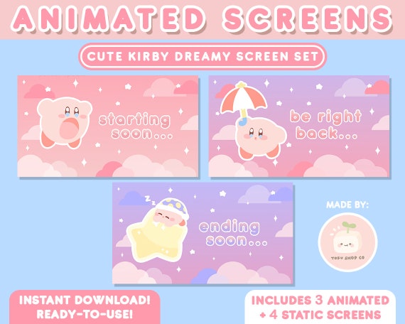 7x ANIMATED Twitch Cute Pink Poyo Stream Screens | Kawaii, Pastel, Purple, Aesthetic, Dreamy Clouds, Custom | Starting, BRB, Offline Scenes
