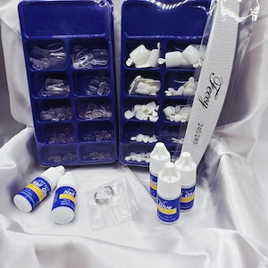 Clear Full Cover Toe Nail Tips Kit with 5 Glues – DIY Acrylic Extensions