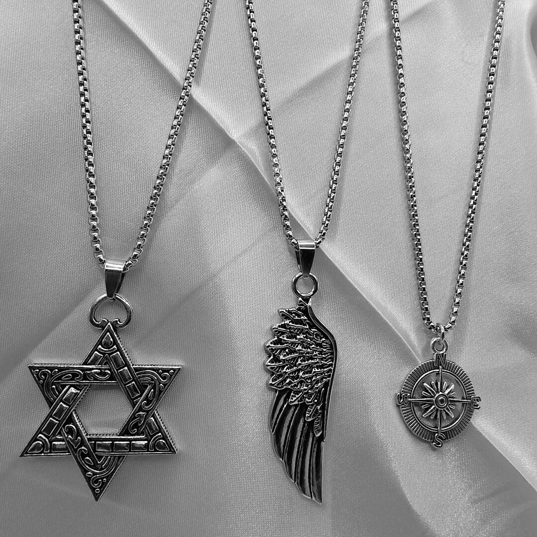 Stainless Steel Pendant Necklace: Angel Wing, Star, Compass - Etsy