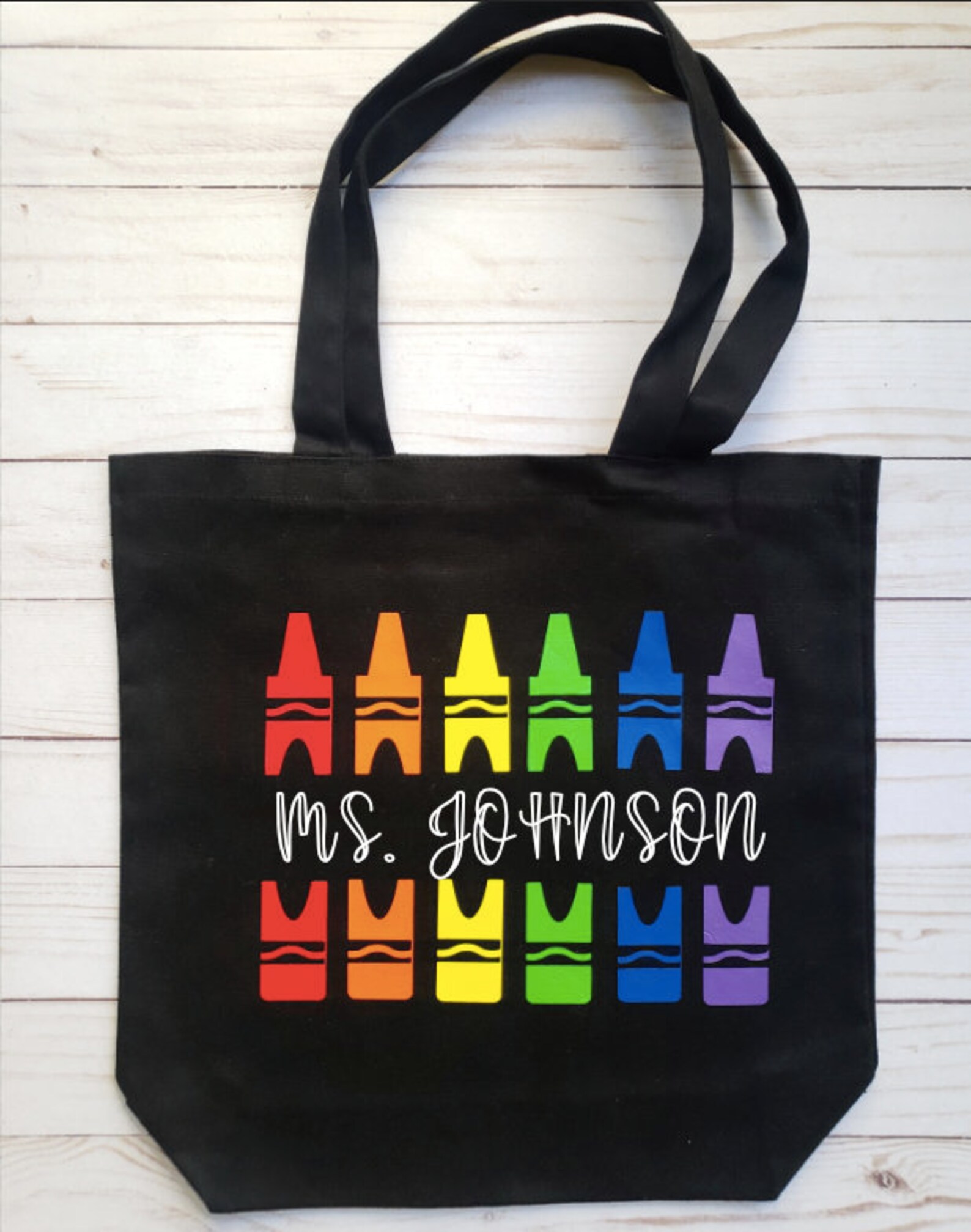 Personalized Teacher Tote Bag Crayon Bag Colorful Teacher Etsy
