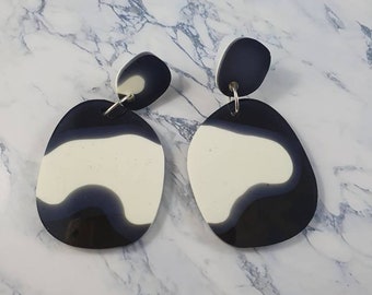 Black and white drop resin earrings