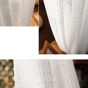 White Lace Small Florals Stripes Jacquard on Sheer Lace Curtain Fabric, Rod Pocket Curtains Panels,Small Flowers Lines White Dot Lines image 3