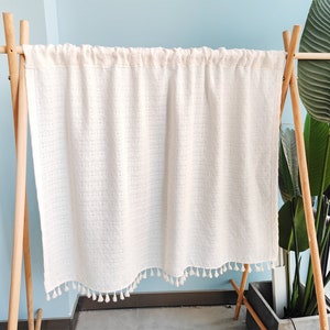 Pair Of Nature White Large Cotton Crochet Linen Girds Café Curtains Ivory Tassels,Kitchen Curtain Bathroom Living Room,Farmhouse,Door