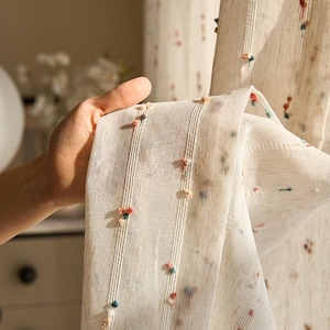 Embroidered Linen Curtain: Rainbow Sugarplum Boho Sheer Panel