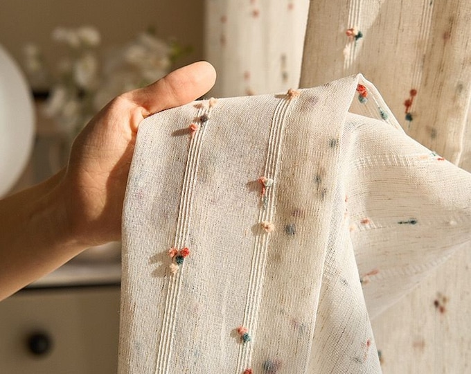 Embroidered Linen Curtain: Rainbow Sugarplum Boho Sheer Panel
