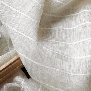 Nature White Beige Linen Sheer Curtain Stripes Fabric ,Organic Linen Sheer Curtain Fabric,Living Room,Bedroom,Pinstripe Decal,Custom