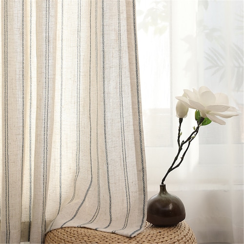 Navy Blue Vertical Stripes Linen Sheer Curtain Fabriccustom - Etsy