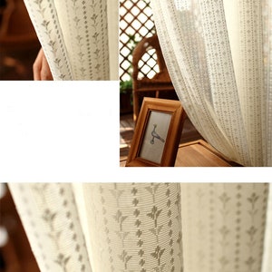 White Lace Small Florals Stripes Jacquard on Sheer Lace Curtain Fabric, Rod Pocket Curtains Panels,Small Flowers Lines White Dot Lines image 6