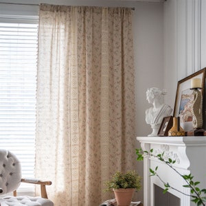 Boho Leinen Baumwoll-Vorhang: Häkelspitze, Blumenranken, Ivory Quaste