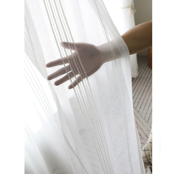 Nature White Cotton Linen Sheer Curtain Stripes Fabric ,Organic Linen Sheer Curtain Fabric,Living Room,Bedroom,Pinstripe Decal,Custom