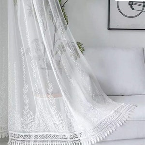 Curtain Dreaming Waterweeds Embroidered on White Sheer Curtain,White/Grey Grass Branches Embroidery Pattern Designs Girls Living Room Custom